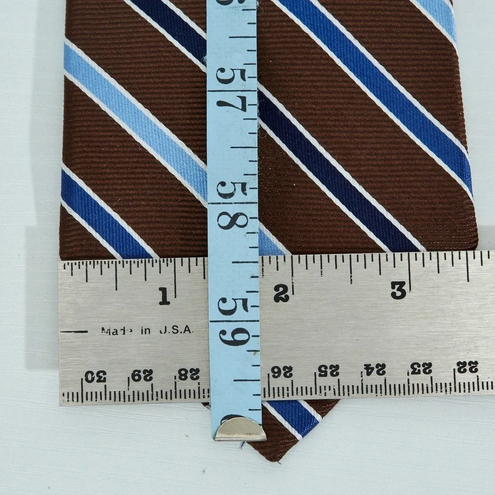 CHAPS Mens 100% Silk Classic Necktie‎ Designer STRIPED Brown Blue Striped EUC